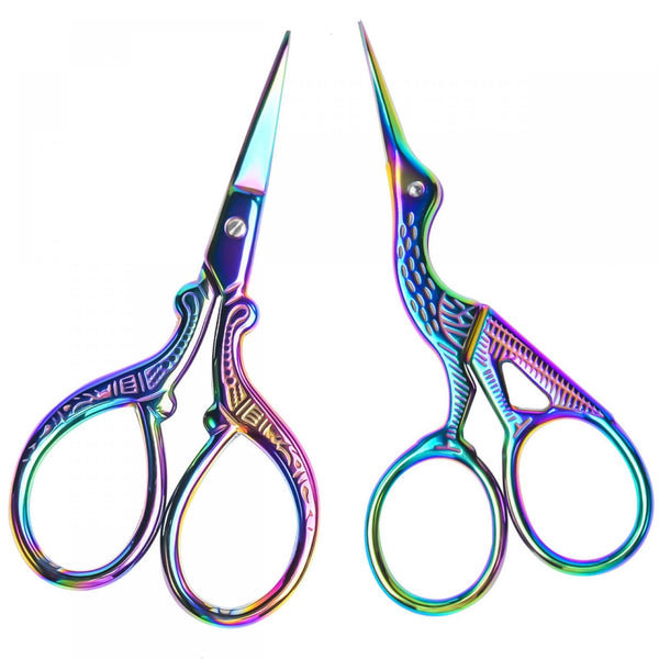AQUEENLY Embroidery Scissors, Stainless Steel Sharp Stork Scissors for Sewing Crafting, Art Work, Threading, Needlework - DIY Tools Dressmaker Small Shears - 2 Pcs (3.6 Inches, Gold)