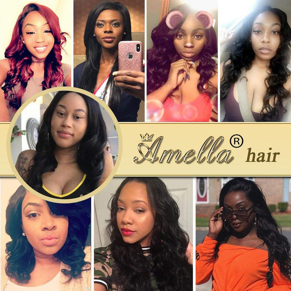 Amella Hair 8A Brazilian Body Wave Virgin Hair 3 Bundles with Three Part Closure (14 16 18+12,Natural Black) 100% Unprocessed Brazilian Body Wave Human Hair Weft with Lace Closure Brazilian Body Wave