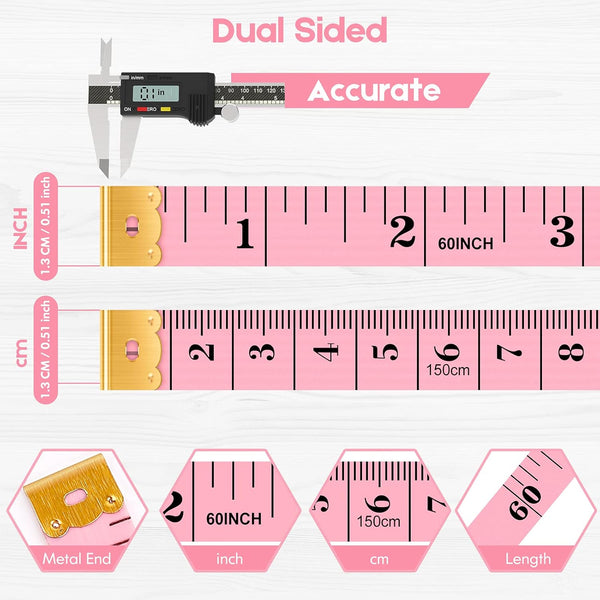 iBayam Tape Measure, Soft Ruler Measuring Tape for Body Weight Loss Fabric Sewing Tailor Cloth Vinyl Measurement Craft Supplies, 60-Inch Double Scale Ruler, 5-Pack
