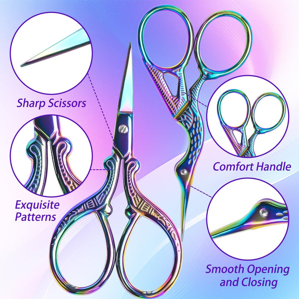 AQUEENLY Embroidery Scissors, Stainless Steel Sharp Stork Scissors for Sewing Crafting, Art Work, Threading, Needlework - DIY Tools Dressmaker Small Shears - 2 Pcs (3.6 Inches, Gold)