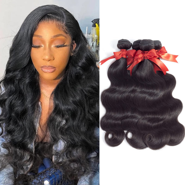 Body Wave 3 Bundles with Frontal Human Hair Bundles with Lace Frontal (18 20 22+18, Natural Black) Brazilian Body Wave Hair Virgin Hair Ear to Ear 13x4 Frontal Natural Black