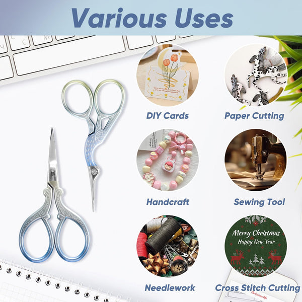 AQUEENLY Embroidery Scissors, Stainless Steel Sharp Stork Scissors for Sewing Crafting, Art Work, Threading, Needlework - DIY Tools Dressmaker Small Shears - 2 Pcs (3.6 Inches, Gold)