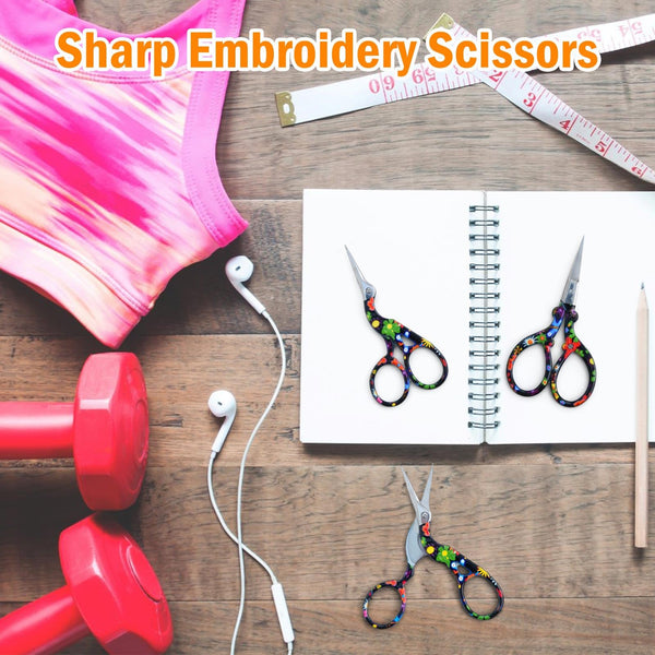 AQUEENLY Embroidery Scissors, Stainless Steel Sharp Stork Scissors for Sewing Crafting, Art Work, Threading, Needlework - DIY Tools Dressmaker Small Shears - 2 Pcs (3.6 Inches, Gold)