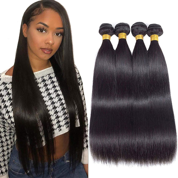 12A Grade Brazilian Virgin Hair Straight 3 Bundles with Closure (18 20 22+16"Closure) 100% Unprocessed Virgin Brazilian Remy Straight Human Hair Bundles with Lace Closure Natural Color
