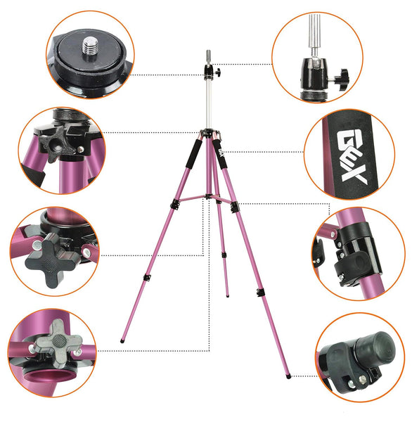 GEXWORLDWIDE GEX 63" Heavy Duty Mannequin Tripod Stand for Wig Cosmetology Training Practice Doll Manikin Head Tripod Wig Stand With Travel Bag (Silver)