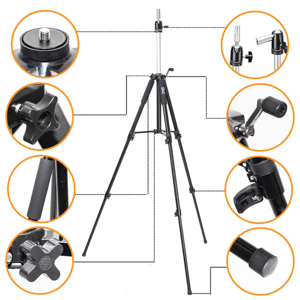 GEXWORLDWIDE GEX 63" Heavy Duty Mannequin Tripod Stand for Wig Cosmetology Training Practice Doll Manikin Head Tripod Wig Stand With Travel Bag (Silver)