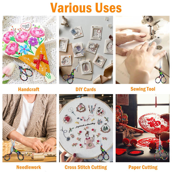 AQUEENLY Embroidery Scissors, Stainless Steel Sharp Stork Scissors for Sewing Crafting, Art Work, Threading, Needlework - DIY Tools Dressmaker Small Shears - 2 Pcs (3.6 Inches, Gold)