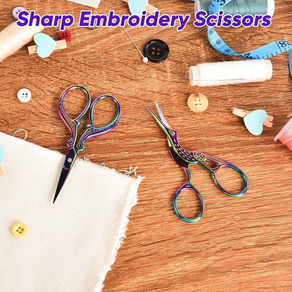 AQUEENLY Embroidery Scissors, Stainless Steel Sharp Stork Scissors for Sewing Crafting, Art Work, Threading, Needlework - DIY Tools Dressmaker Small Shears - 2 Pcs (3.6 Inches, Gold)