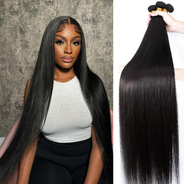 12A Grade Brazilian Virgin Hair Straight 3 Bundles with Closure (18 20 22+16"Closure) 100% Unprocessed Virgin Brazilian Remy Straight Human Hair Bundles with Lace Closure Natural Color