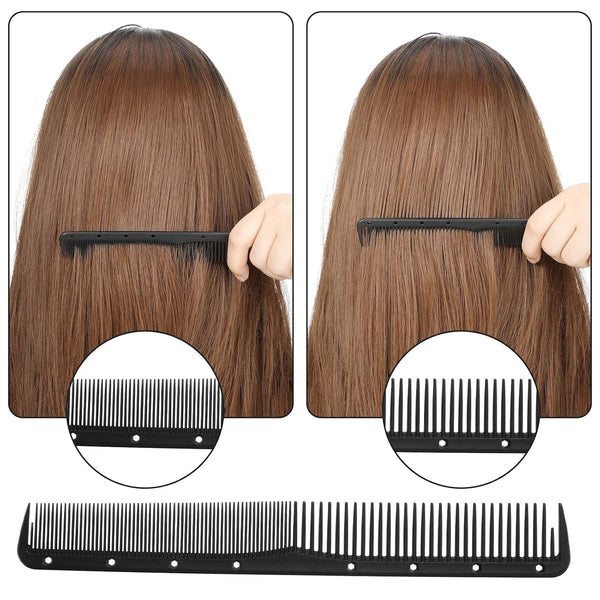 Leinuosen 12 Pcs Carbon Fine Cutting Comb for Salon Hairdressing, Heat Resistant Barber Comb (Black)