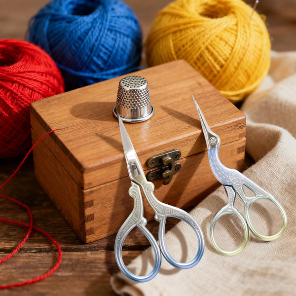 AQUEENLY Embroidery Scissors, Stainless Steel Sharp Stork Scissors for Sewing Crafting, Art Work, Threading, Needlework - DIY Tools Dressmaker Small Shears - 2 Pcs (3.6 Inches, Gold)