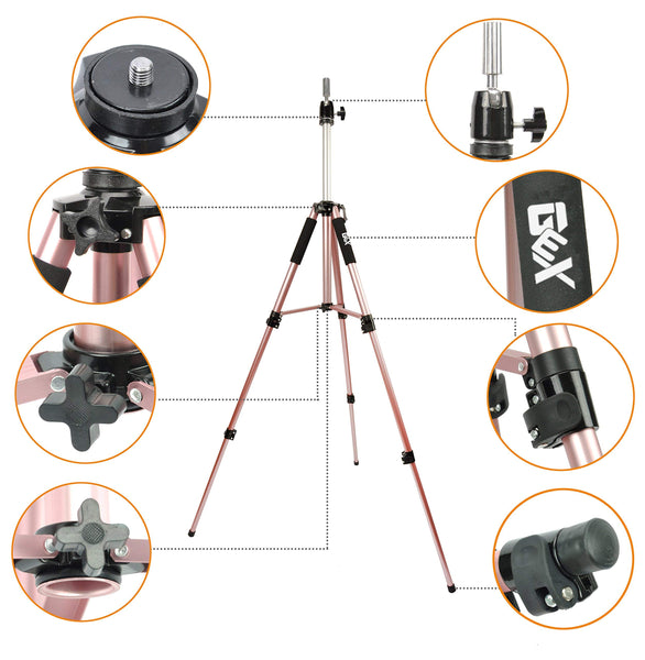 GEXWORLDWIDE GEX 63" Heavy Duty Mannequin Tripod Stand for Wig Cosmetology Training Practice Doll Manikin Head Tripod Wig Stand With Travel Bag (Silver)