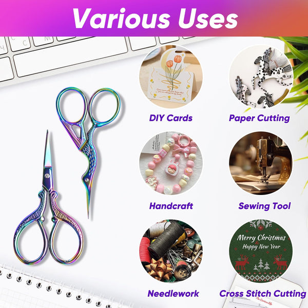 AQUEENLY Embroidery Scissors, Stainless Steel Sharp Stork Scissors for Sewing Crafting, Art Work, Threading, Needlework - DIY Tools Dressmaker Small Shears - 2 Pcs (3.6 Inches, Gold)