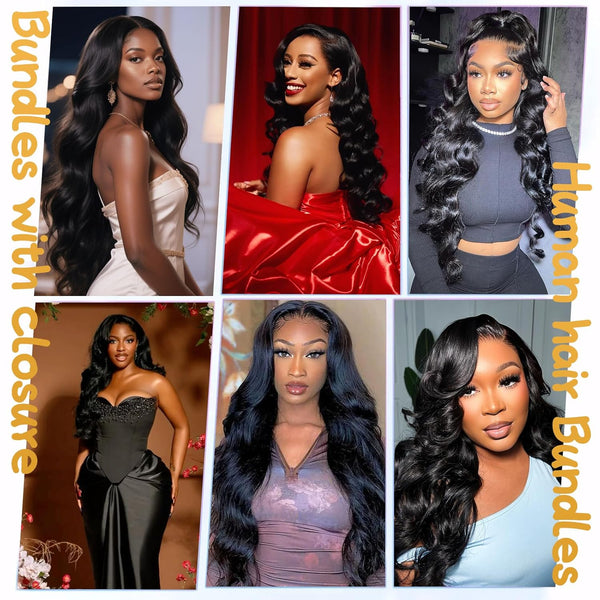 12A Human Hair Bundles with Closure 18 20 22 24+16 Inch Brazilian Body Wave 4 Bundles Human Hair with 5x5 HD Lace Closure Unprocessed Virgin Human Hair Natural Black
