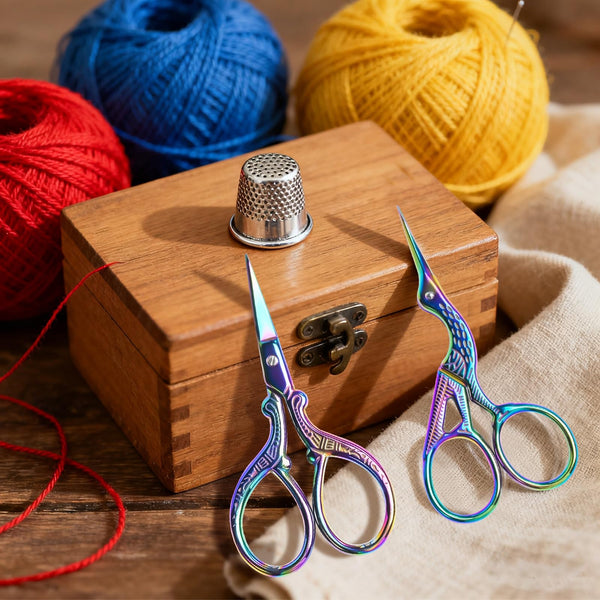 AQUEENLY Embroidery Scissors, Stainless Steel Sharp Stork Scissors for Sewing Crafting, Art Work, Threading, Needlework - DIY Tools Dressmaker Small Shears - 2 Pcs (3.6 Inches, Gold)