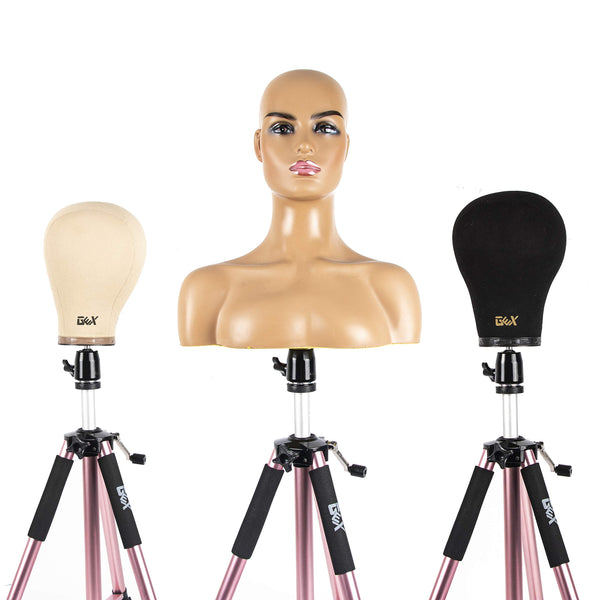 GEXWORLDWIDE GEX 63" Heavy Duty Mannequin Tripod Stand for Wig Cosmetology Training Practice Doll Manikin Head Tripod Wig Stand With Travel Bag (Silver)